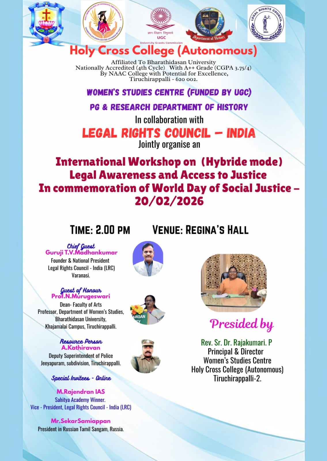 International Workshop on  (Hybride mode) Legal Awareness and Access to Justice  In commemoration of World Day of Social Justice - 20/02/2026