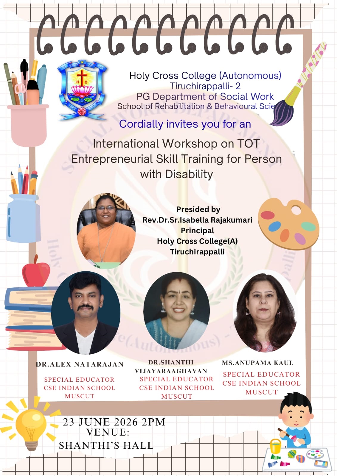 INTERNATIONAL WORKSHOP ON TOT ENTREPRENEURIAL SKILL TRAINING FOR PERSON WITH DISABILITY