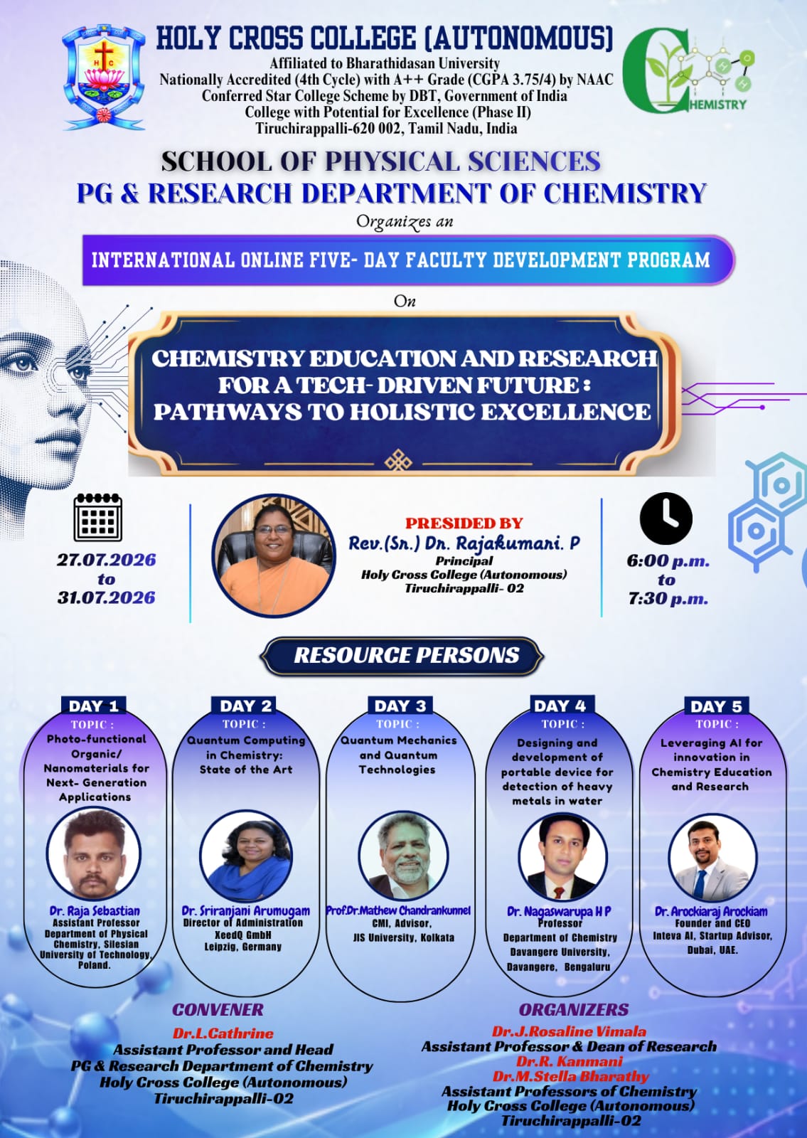 International Online Five-Day Faculty Development Program on “Chemistry Education and Research for a Tech- Driven Future: Pathways to Holistic Excellence”