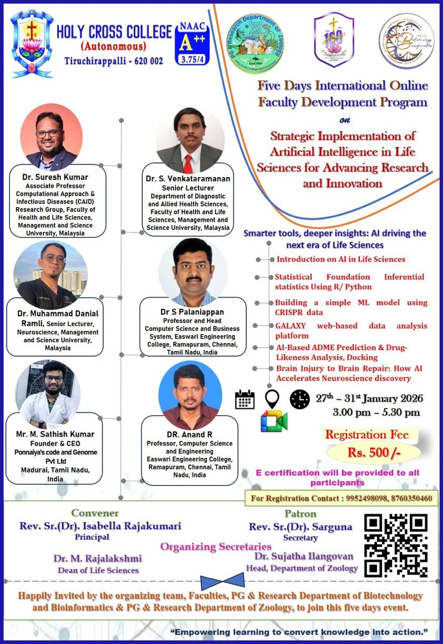 Five Days International Online Faculty Development Program on â€œStrategic Implementation of Artificial Intelligence in Life Sciences for Advancing Research and Innovation".