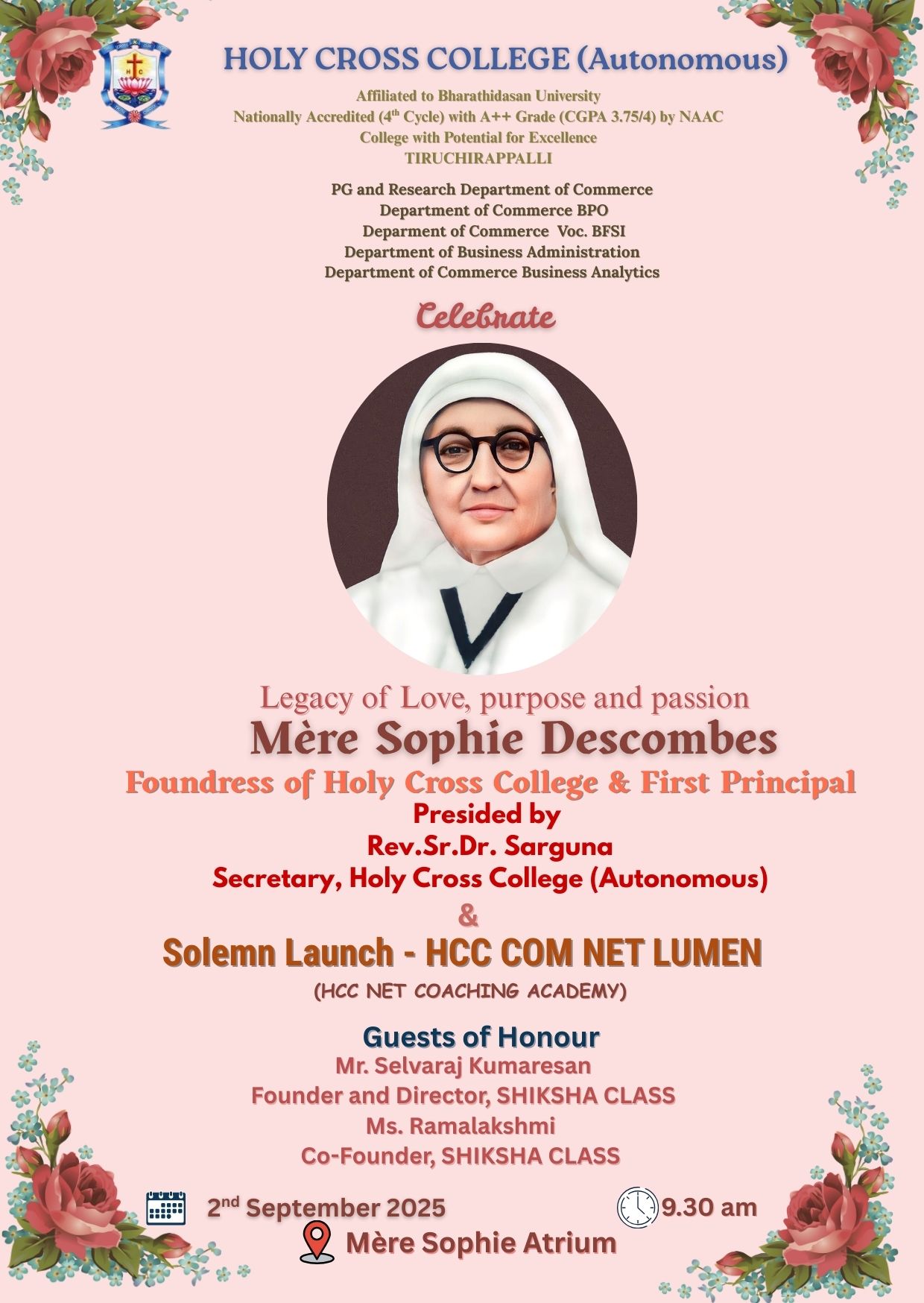 Death Anniversary of Mother Sophie  Foundress of Holy Cross College