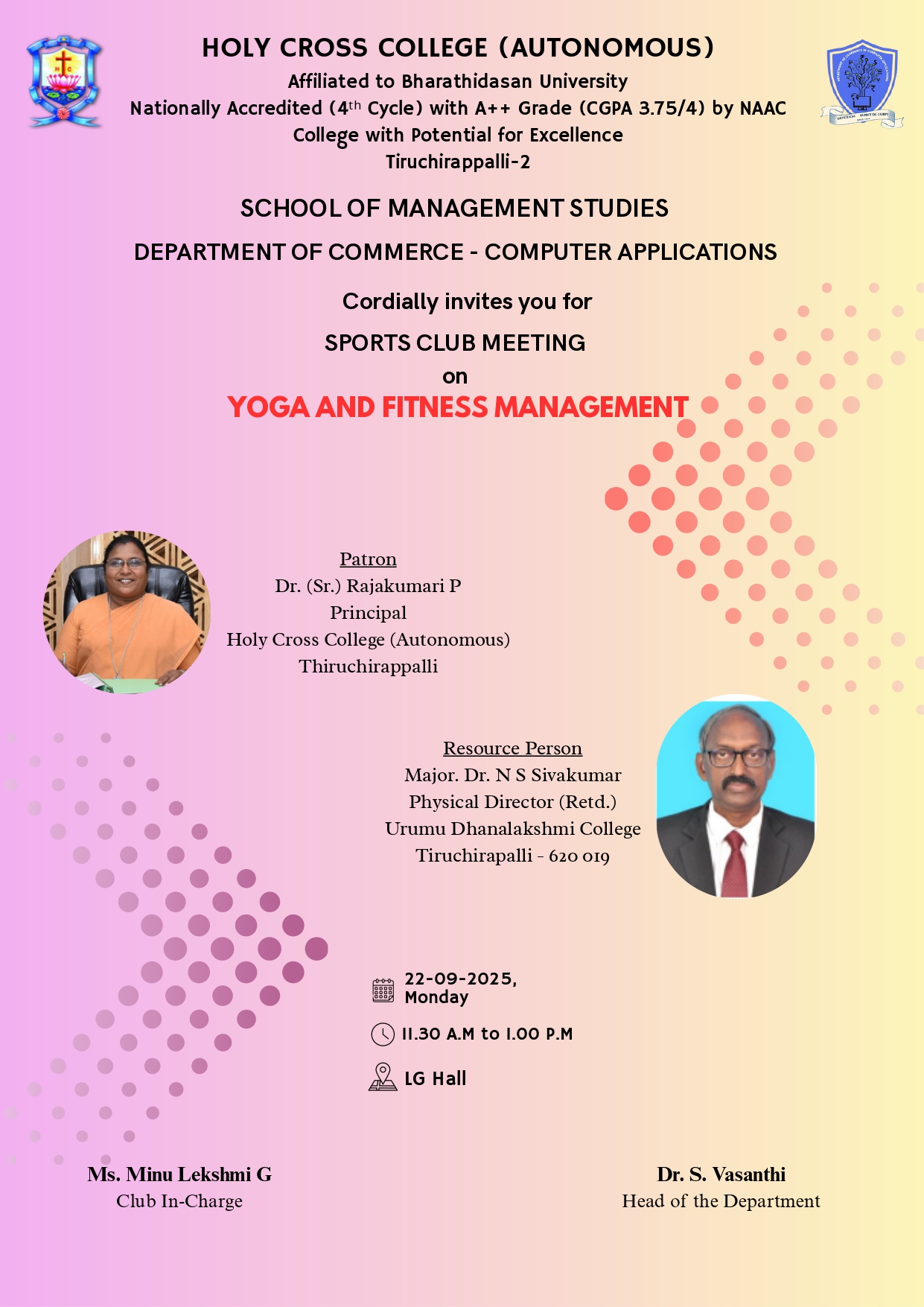 SPORTS CLUB MEETING on YOGA AND FITNESS MANAGEMENT