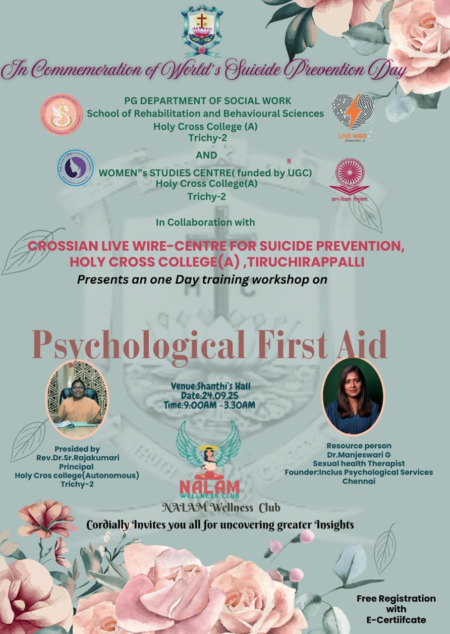 Presents an one Day training workshop on  Psychological First Aid